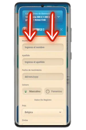 Introduce tus datos personales en el Vegasino Casino