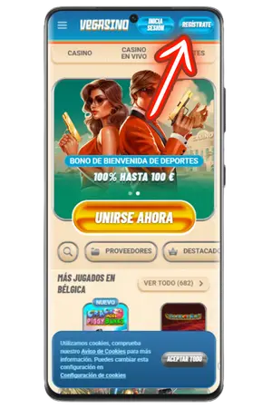 Ve a Vegasino Casino y haz clic en el botón de registro.